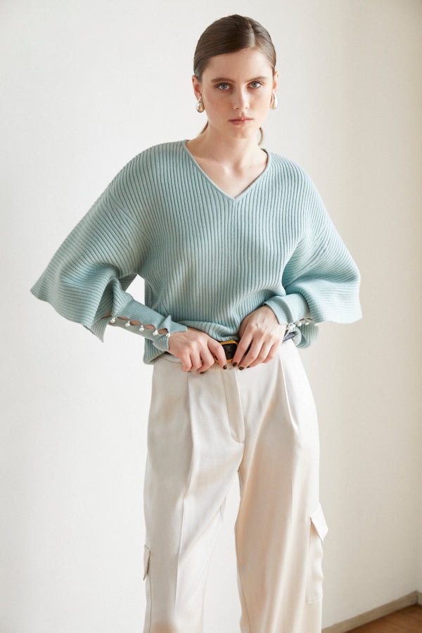 Margot Open Sleeve Knit pullover  <br> -Turquoise green-