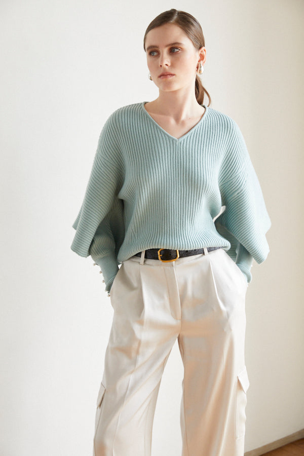 Margot Open Sleeve Knit pullover  <br> -Turquoise green-