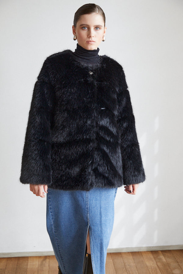 Coco Faux Fur Coat <br>-BLK-