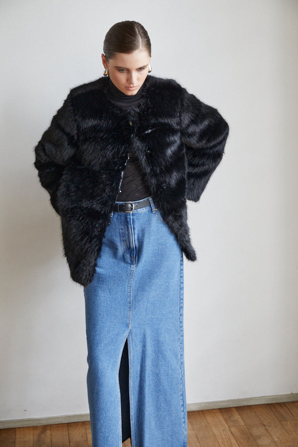 Coco Faux Fur Coat <br>-BLK-