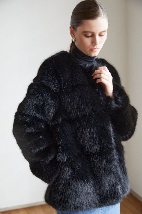 Coco Faux Fur Coat <br>-BLK-