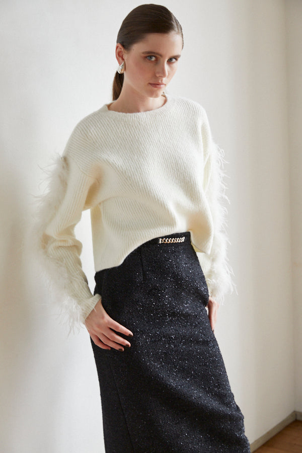 Adona Feather Knit Pullover <br> -WHT-