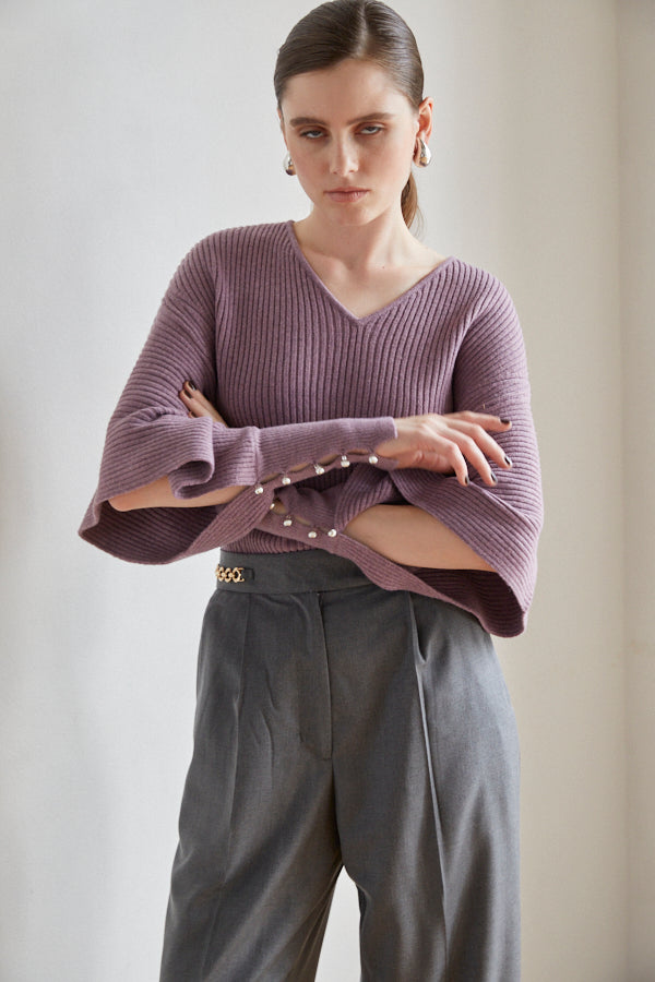 Margot Open Sleeve Knit pullover  <br> -Mauve pink-