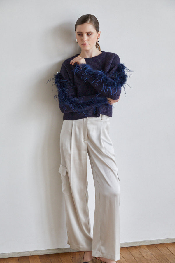 Adona Feather Knit Pullover <br> -NVY-