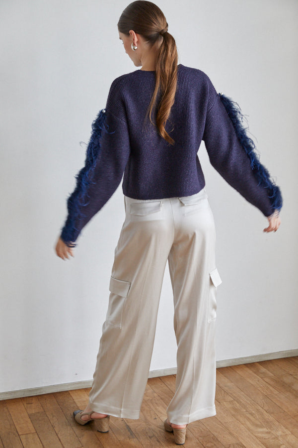 Adona Feather Knit Pullover <br> -NVY-