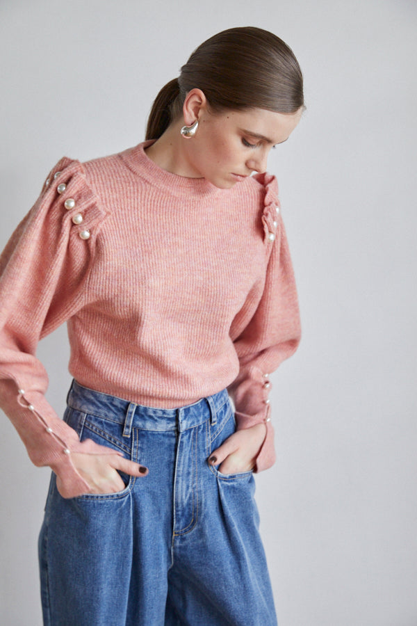 Pearl Crew neck Slash-sleeve sweater <br>  -Nuance PNK-