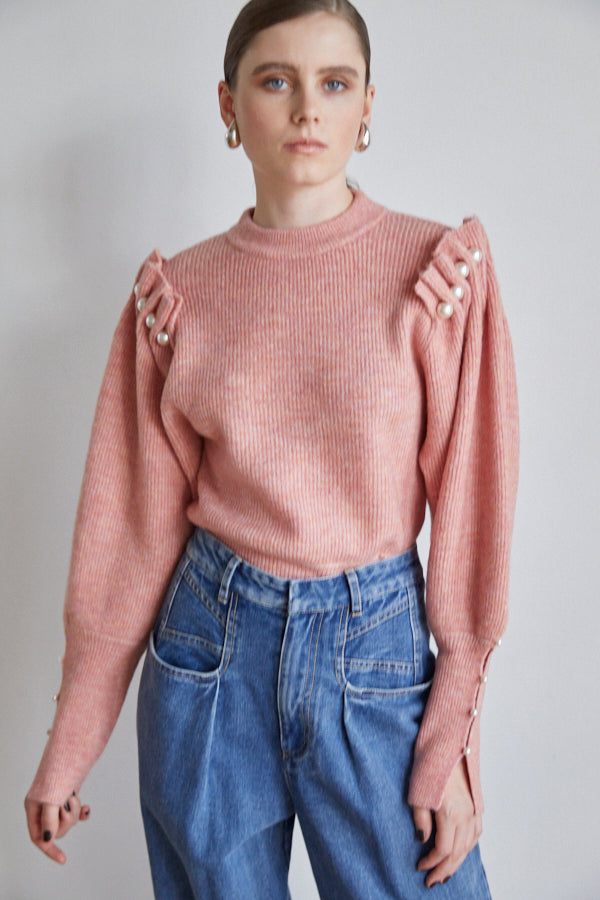 Pearl Crew neck Slash-sleeve sweater <br>  -Nuance PNK-