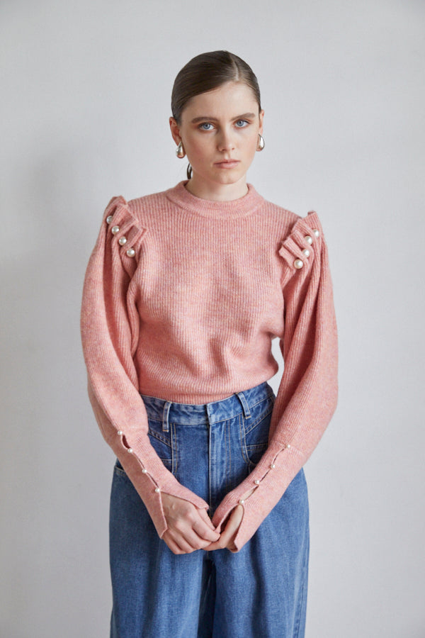 Pearl Crew neck Slash-sleeve sweater <br>  -Nuance PNK-