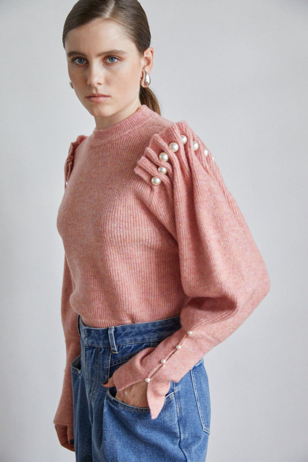 Pearl Crew neck Slash-sleeve sweater <br>  -Nuance PNK-