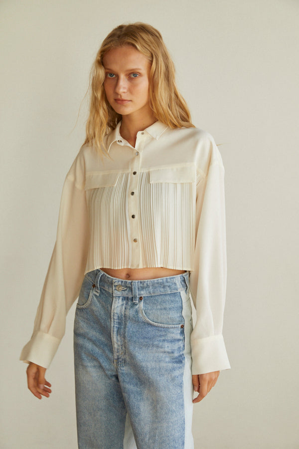 Julia Pleated Shirt  <br> -WHT-