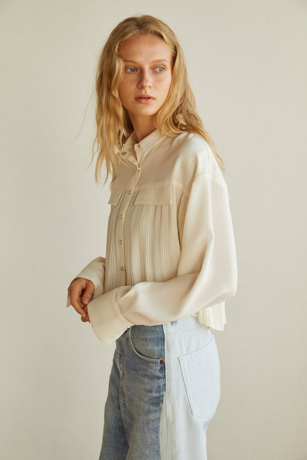 Julia Pleated Shirt  <br> -WHT-