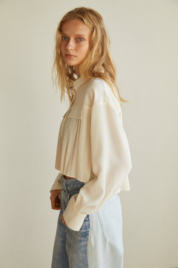 Julia Pleated Shirt  <br> -WHT-