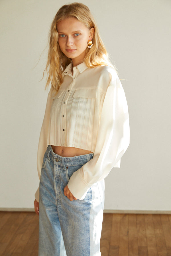 Julia Pleated Shirt  <br> -WHT-