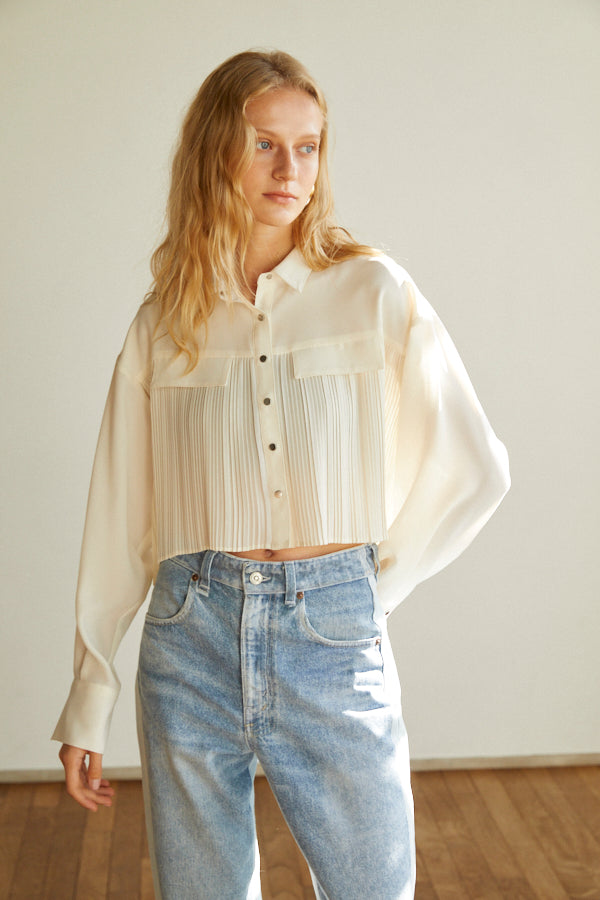 Julia Pleated Shirt  <br> -WHT-