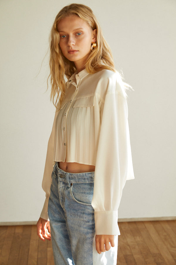 Julia Pleated Shirt  <br> -WHT-