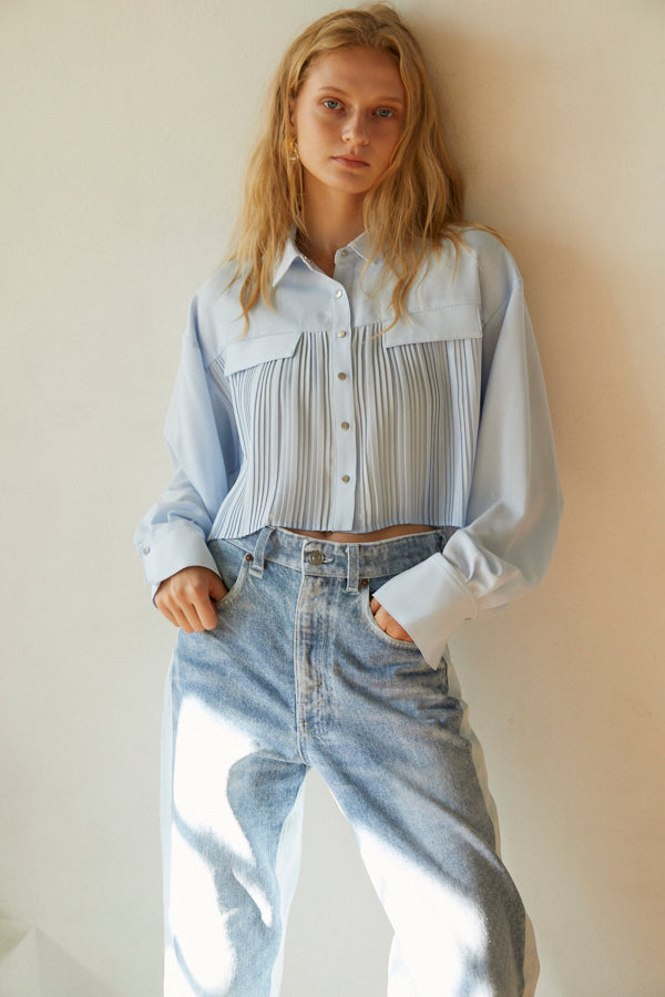 Julia Pleated Shirt  <br> -SAX-