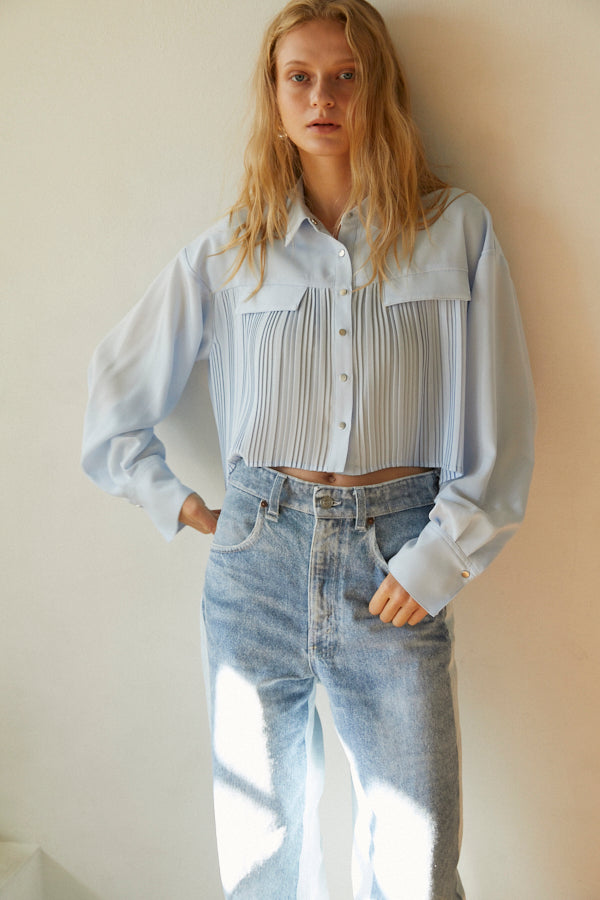 Julia Pleated Shirt  <br> -SAX-