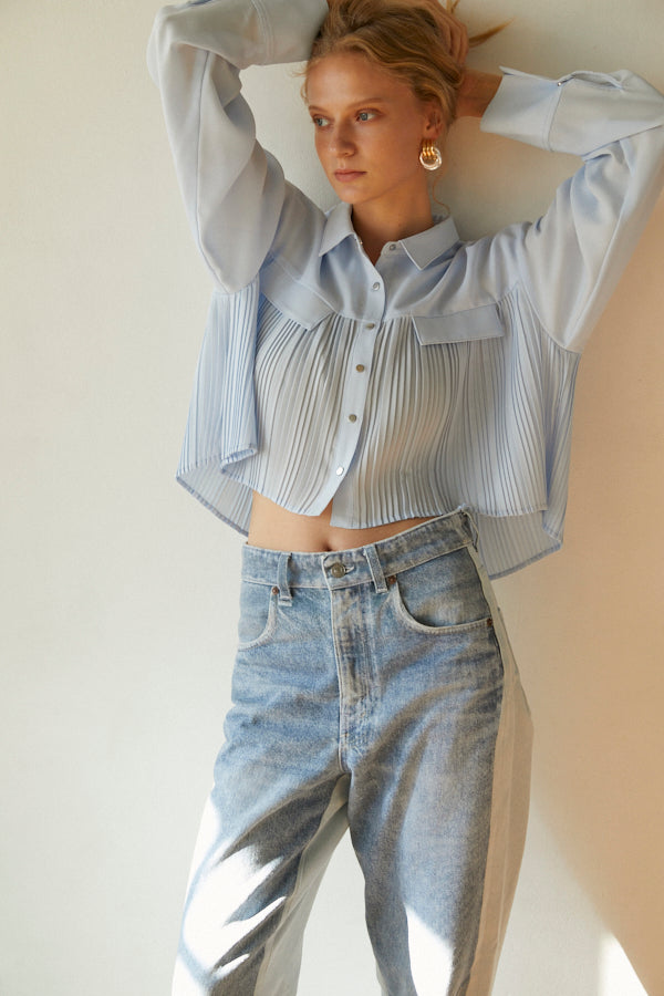 Julia Pleated Shirt  <br> -SAX-