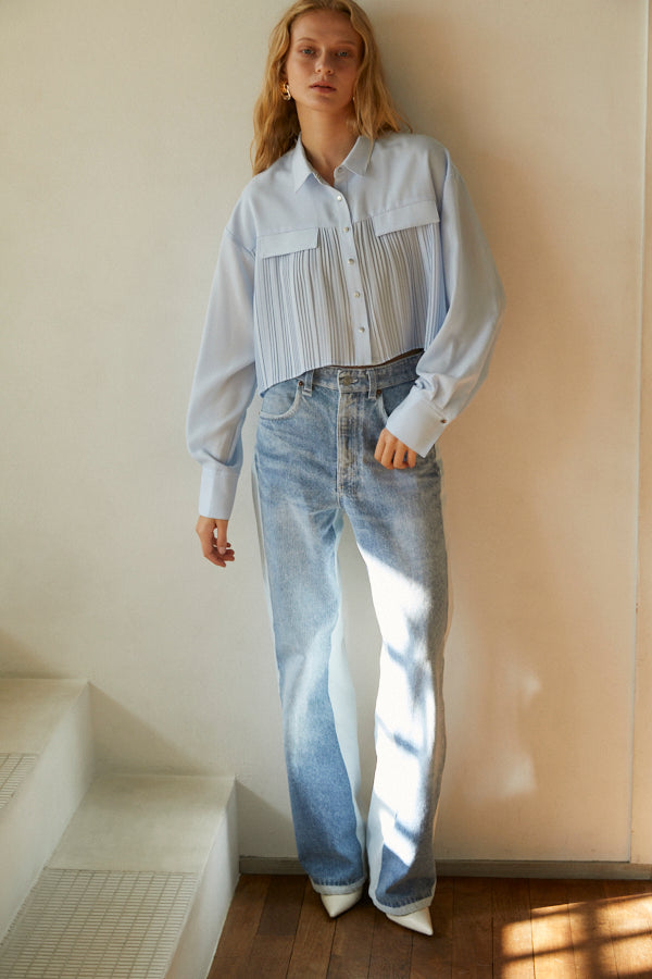 Julia Pleated Shirt  <br> -SAX-