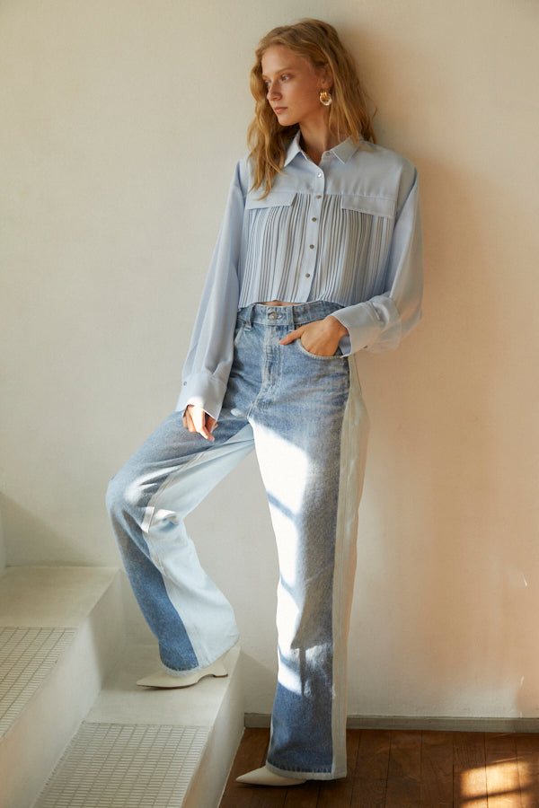 Julia Pleated Shirt  <br> -SAX-