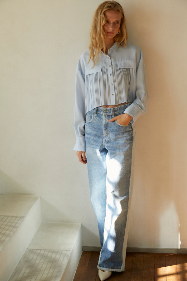 Julia Pleated Shirt  <br> -SAX-