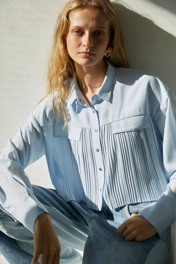 Julia Pleated Shirt  <br> -SAX-