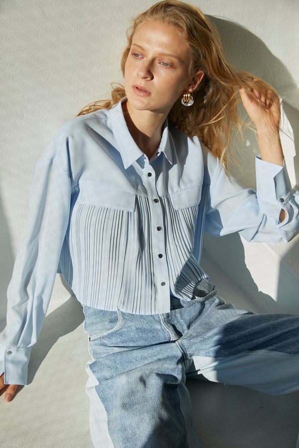 Julia Pleated Shirt  <br> -SAX-