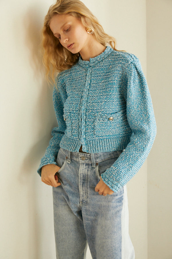 Emani Cotton-blend Cardigan  <br> -BLU-