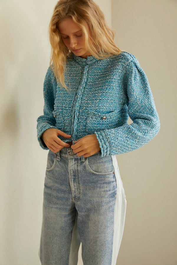 Emani Cotton-blend Cardigan  <br> -BLU-