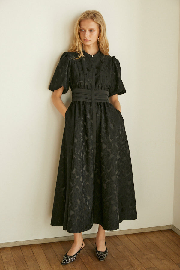 Sophie Jacquard Long Dress  <br> -BLK-