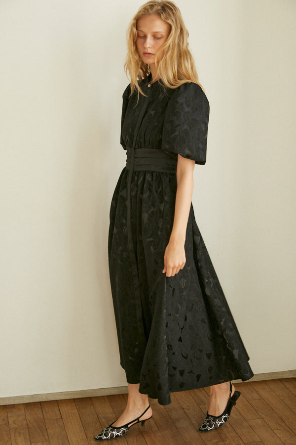 Sophie Jacquard Long Dress  <br> -BLK-