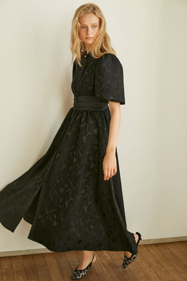 Sophie Jacquard Long Dress  <br> -BLK-