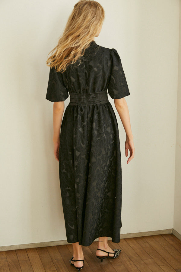 Sophie Jacquard Long Dress  <br> -BLK-