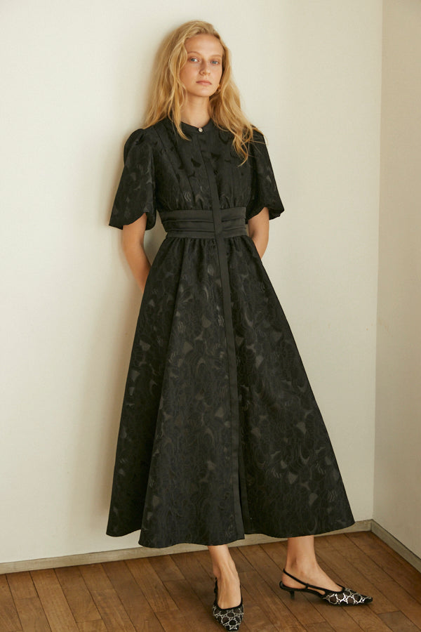 Sophie Jacquard Long Dress  <br> -BLK-