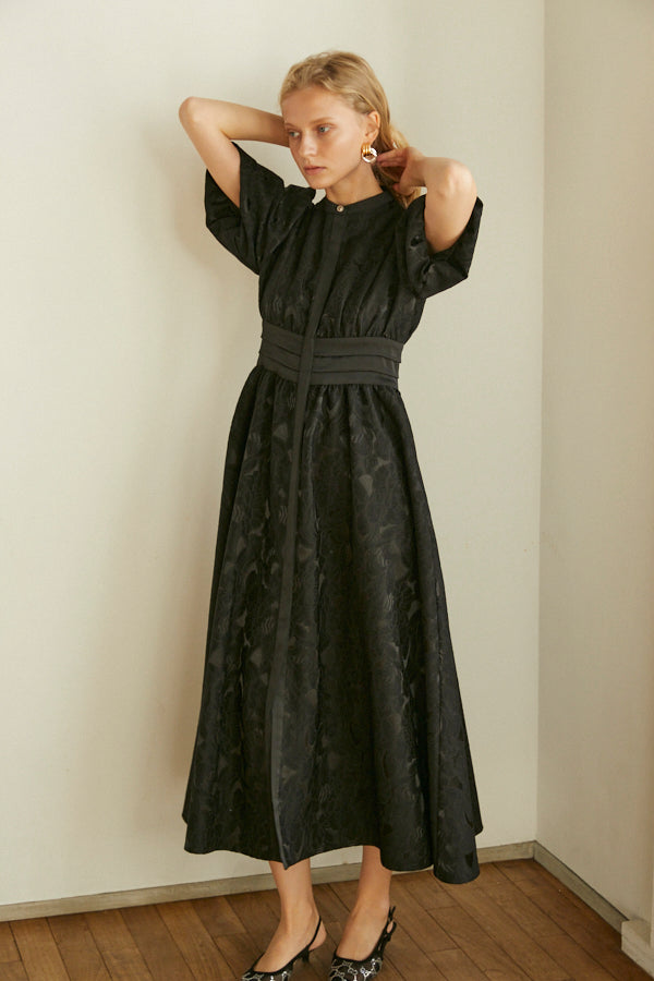 Sophie Jacquard Long Dress  <br> -BLK-