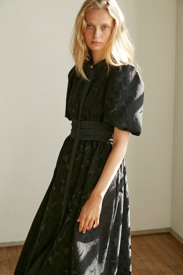 Sophie Jacquard Long Dress  <br> -BLK-