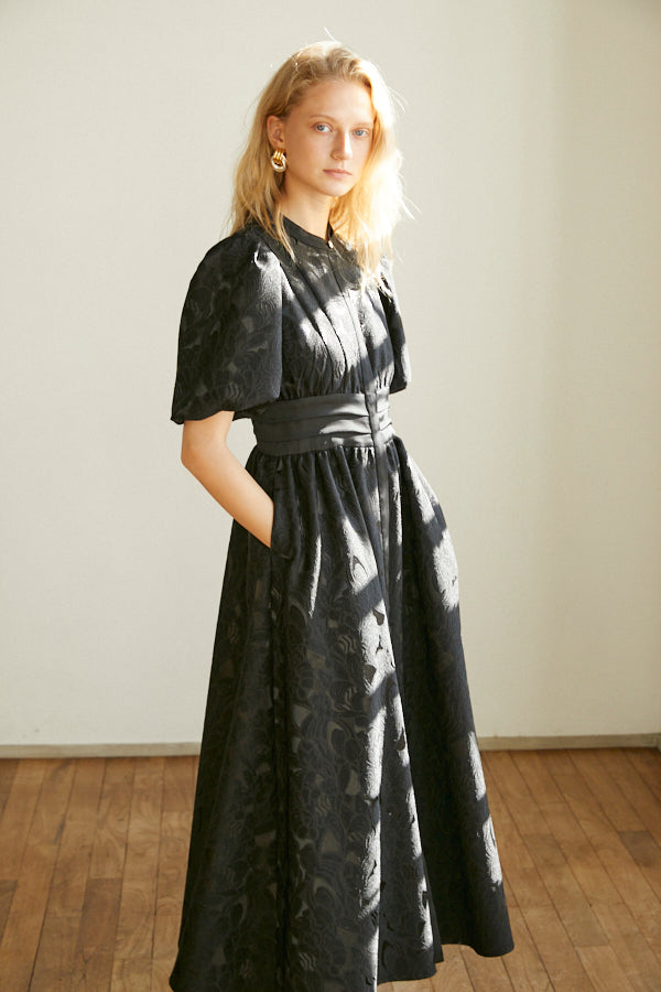 Sophie Jacquard Long Dress  <br> -BLK-