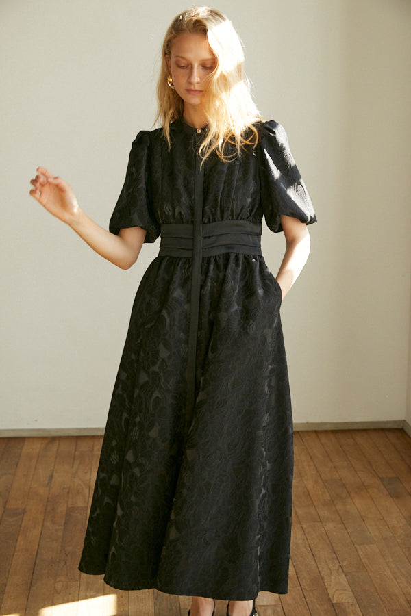 Sophie Jacquard Long Dress  <br> -BLK-