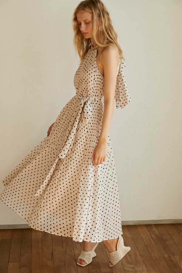 Agnes Pleated Long Dress <br> -IVO×bk.dot.-