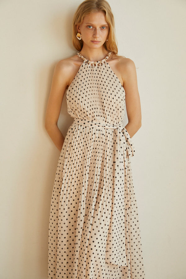 Agnes Pleated Long Dress <br> -IVO×bk.dot.-