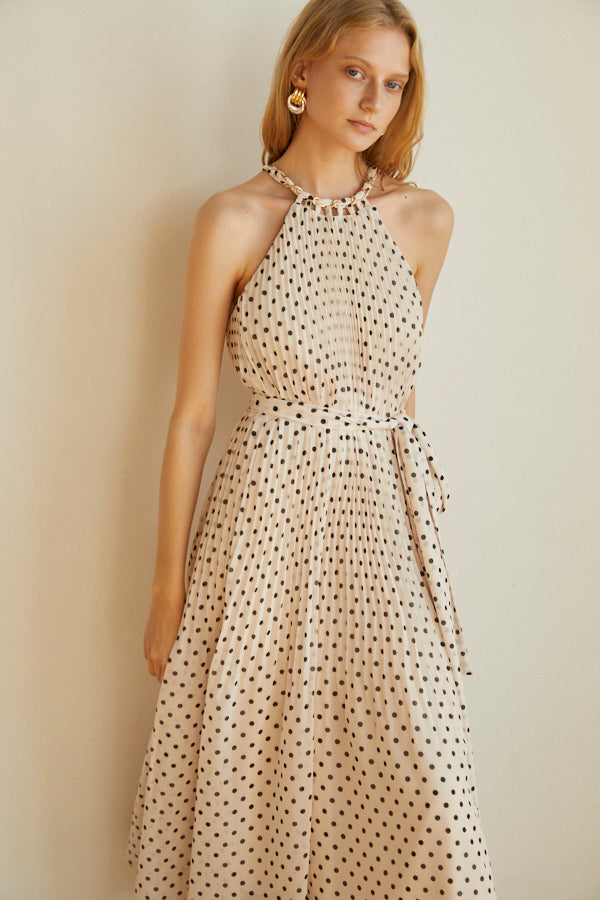 Agnes Pleated Long Dress <br> -IVO×bk.dot.-