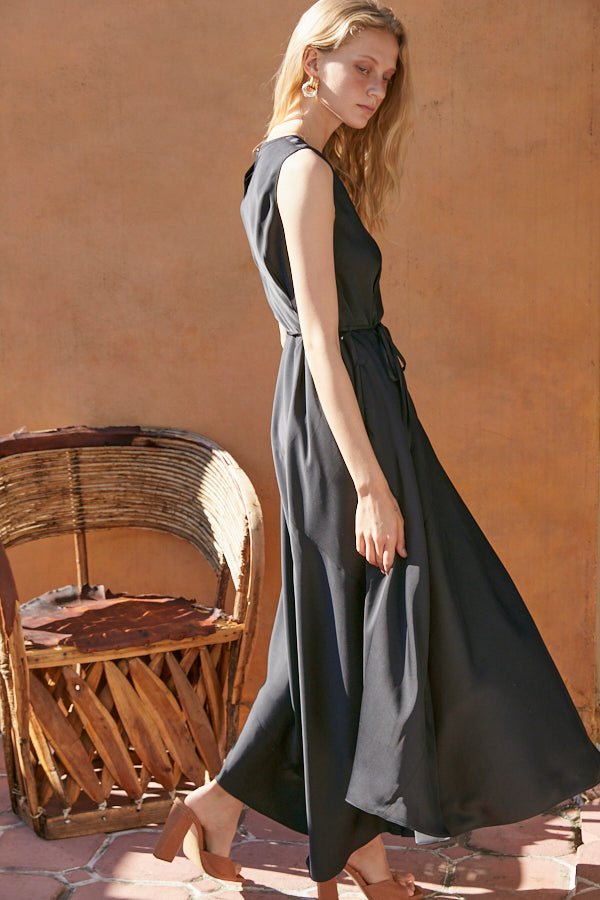 Ella Satin Long Dress <br> -BLK-