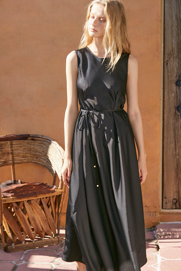 Ella Satin Long Dress <br> -BLK-