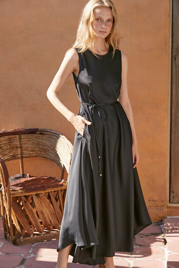 Ella Satin Long Dress <br> -BLK-