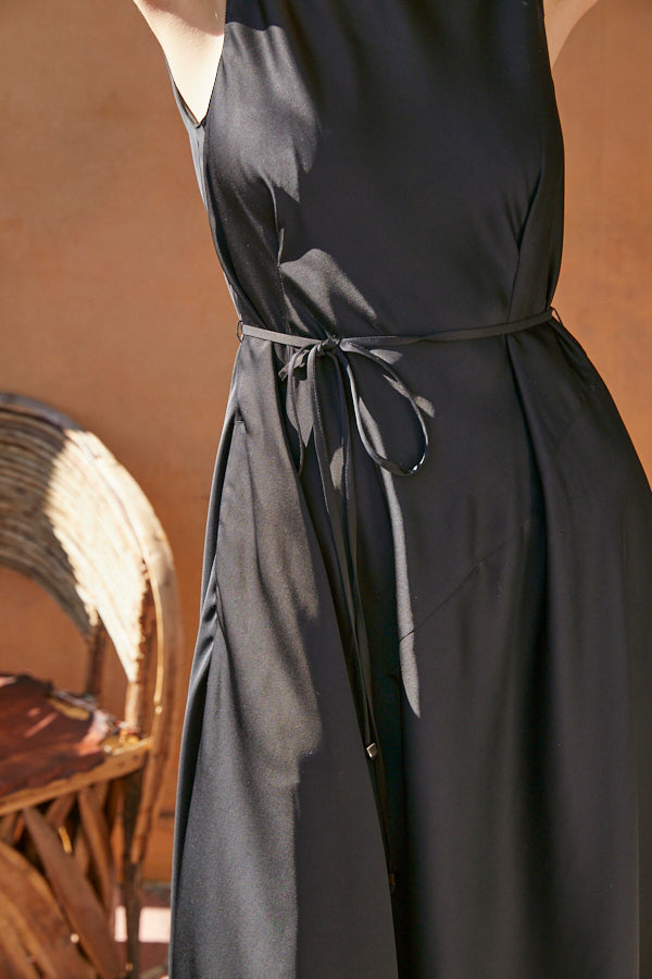 Ella Satin Long Dress <br> -BLK-