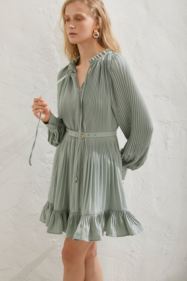 Marion Pleated Dress <br> -Mint-