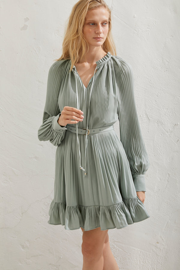 Marion Pleated Dress <br> -Mint-