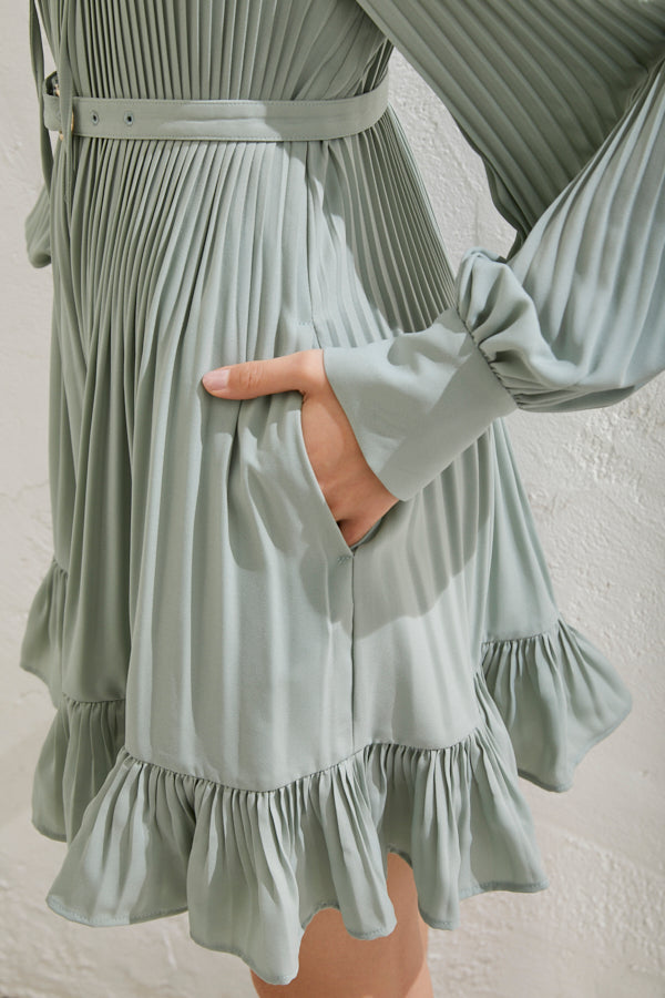 Marion Pleated Dress <br> -Mint-