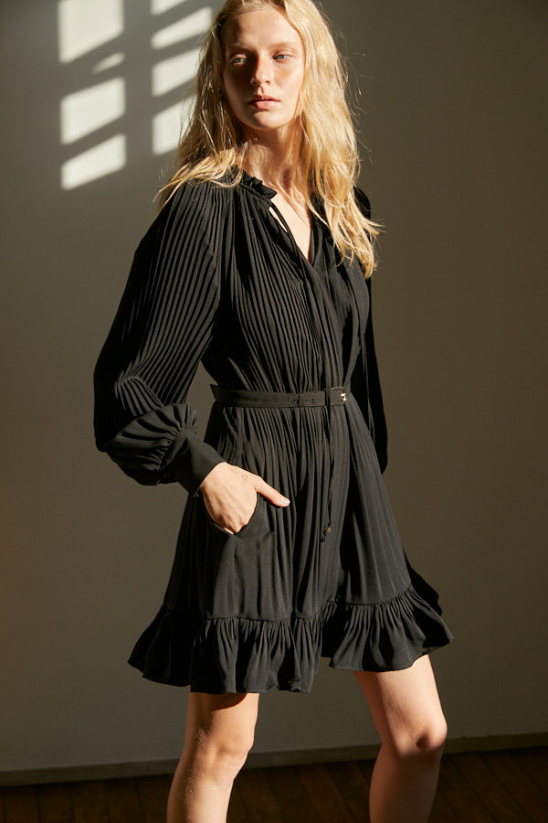 Marion Pleated Dress <br> -BLK-