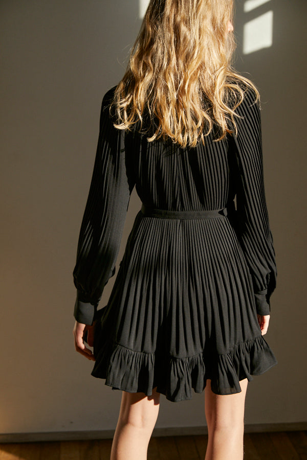 Marion Pleated Dress <br> -BLK-